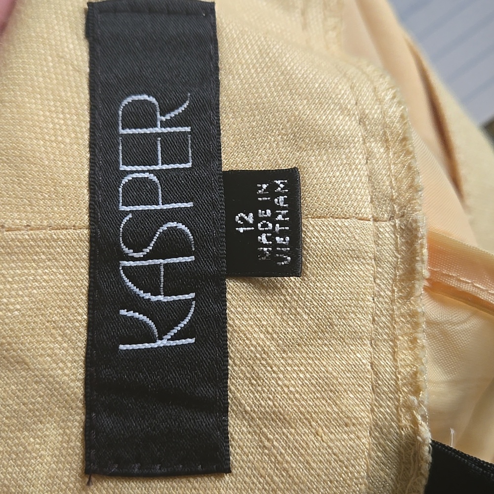 Kasper Linen Blend Pants Butter Yellow Straight Leg Career Trousers Sz 12 - Picture 6 of 7